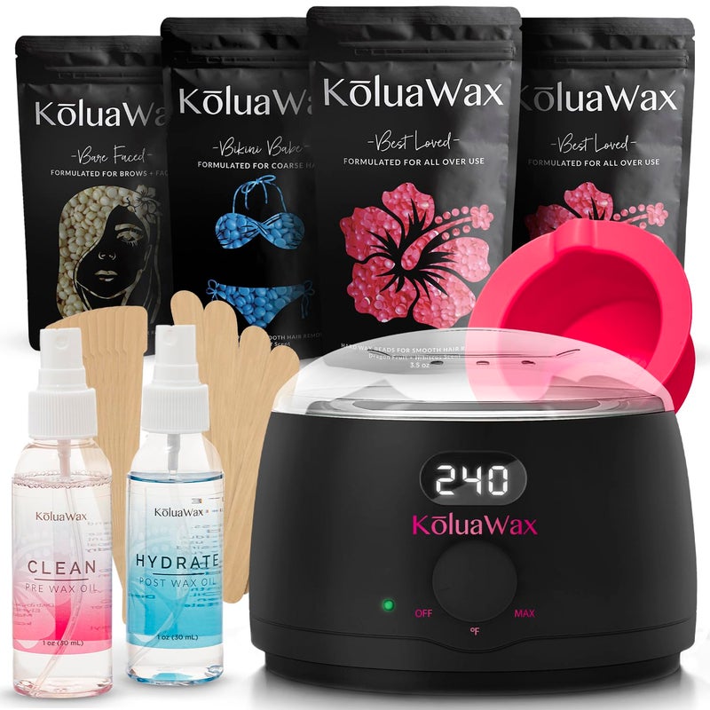 KoluaWax Premium Waxing Kit for Women - Beginner Friendly - Complete Wax Kit that includes 14oz of Wax Beads, Applicator, Pre and Post Care, Suitable for Sensitive Skin (Black) - Image 1